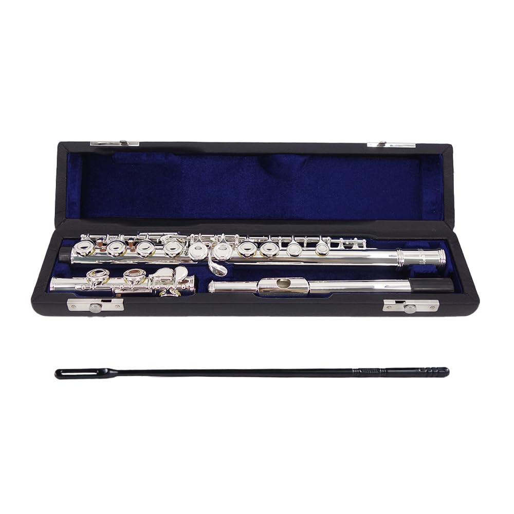 YANASON Closed Hole C Flutes 16 Key Nickel Beginner Student with Carrying Case Gloves Cleaning Rod Adjustment Screws and Cloth (